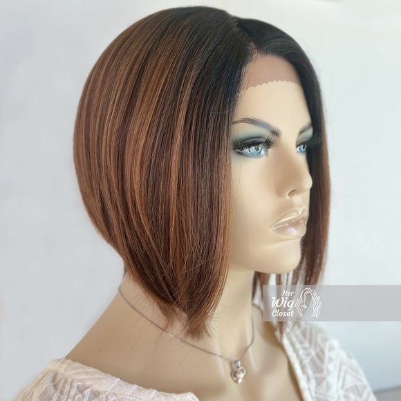 Dark Roots Honey Copper Blonde Ombre Bob Wig | Her Wig Closet | Allie - Picture 4 of 8